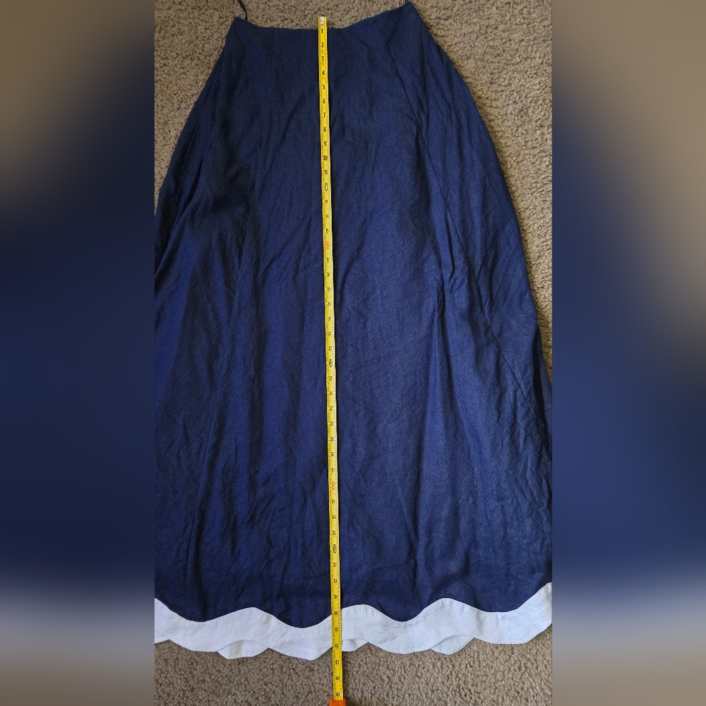 Staud Luciana Navy White Linen Long Maxi Skirt Size 2 - Picture 10 of 11
